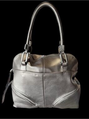 b. makowsky Metallic Silver/Pewter Women's Leather Tote Bag